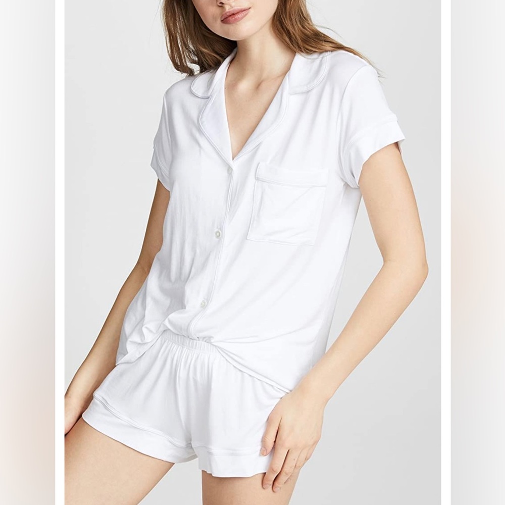 Eberjey Giselle short pajama set in white/water blue